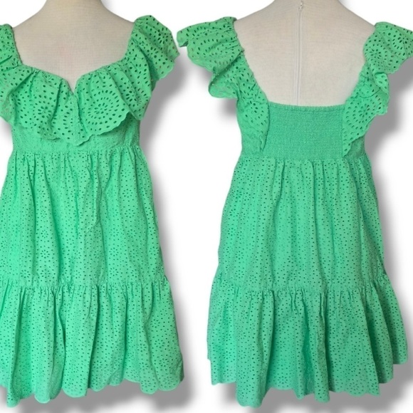 Lilly Pulitzer Asteria Eyelet Babydoll Dress Cabana Green Daisy Dreams size 12 - Picture 3 of 3